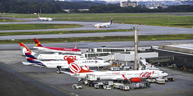 Airplanes are seen at Guarulhos International airport in Guarulhos