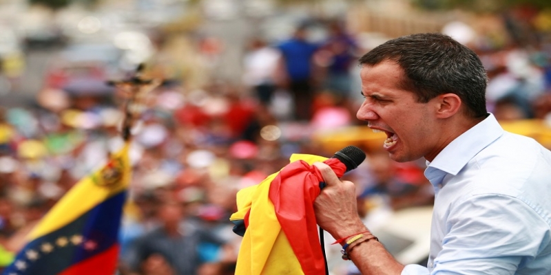 Venezuelan opposition leader Juan Guaido, who many nations have recognised as the country’s rightful interim ruler, speaks during a rally with supporters in Cabimas