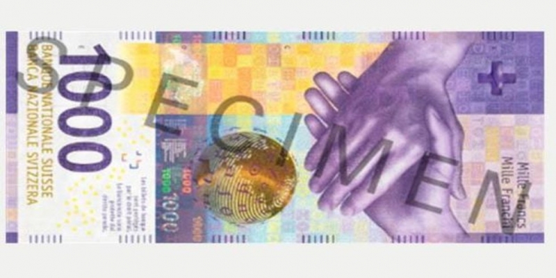 A nota de mil francos suíços é uma das mais valiosas do mundo — Foto: SNB Archive