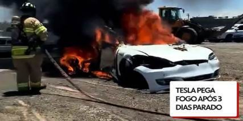 Vídeo mostra Tesla sendo consumido por chamas após três dias parado em depósito